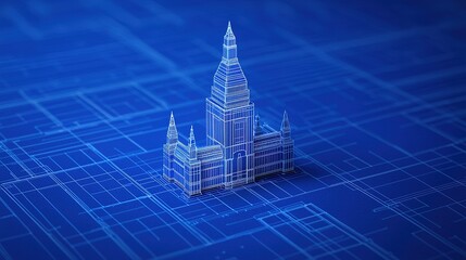 A digital blueprint of a building, featuring intricate details and a blue background, emphasizing architectural design and planning.
