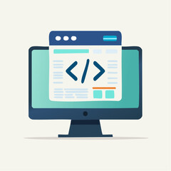 Flat Design Computer Display Showing Website Code