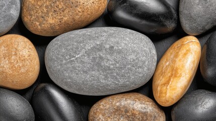Wall Mural - Close-up view of various rounded stones.