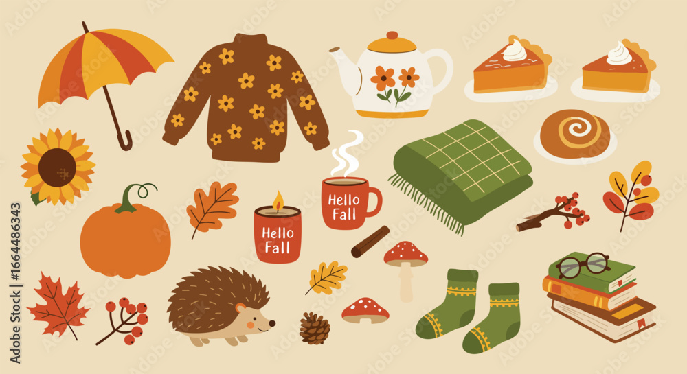 Cozy Autumn Season Collection of Fall Elements. Stock Vector | Adobe Stock