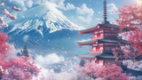 A beautiful Japan background showcasing iconic elements such as cherry blossoms and traditional architecture