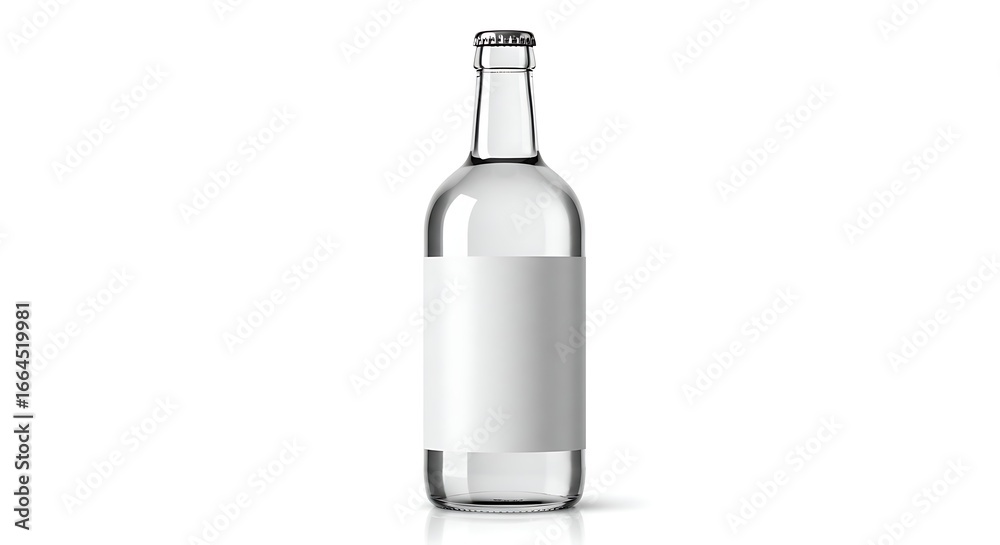 Transparent bottle with white label on clear background for beverage marketing