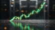 © BocchiArt - Dynamic glowing green stock market graph ascends, symbolizing financial growth and positive economic trends with bokeh lights.