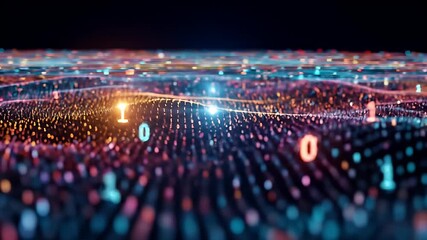 Abstract Digital Binary Code Data Stream Visualization In Blue And Orange Tones