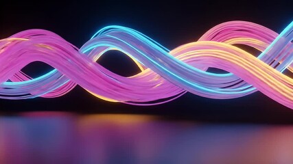 Abstract Neon Waves in Pink and Blue Colors with Dark Background and Smooth Reflections for Modern Design Elements and Creative Visual Concepts