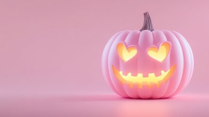 Wall Mural - a charming pink pumpkin with heart eyes and a glowing, smiling face, perfect for halloween.