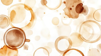 Wall Mural - watercolor coffee stains and cup create an artistic, abstract design.