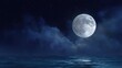 © vimp - Bright full moon casts a silvery glow on dark ocean waters, creating a magical night