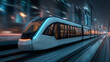 © Anthichada - High speed futuristic train in motion, set against an urban blurred background for speed and innovation. Advanced transportation technology concept