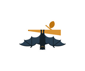 cute spooky bat hanging on tree branch. creepy funny night vampire animal upside down with wings spr