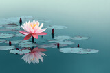 Zen lotus flower on water, meditation, serenity and spirituality concept, illustration 
