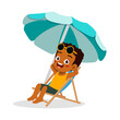© Colorfuel Studio - Happy African American Boy Relaxing on Beach Chair Under Umbrella with Sunglasses Smiling