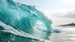 © vectyx2 - A powerful, crystalclear ocean wave barrels and breaks near the shore, showcasing the dynamic beauty and force of natures water