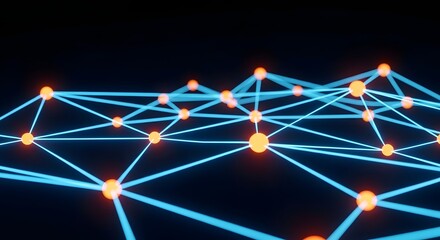 Abstract network of glowing nodes and lines representing interconnectedness, data flow, and modern technology on a dark background for futuristic concepts