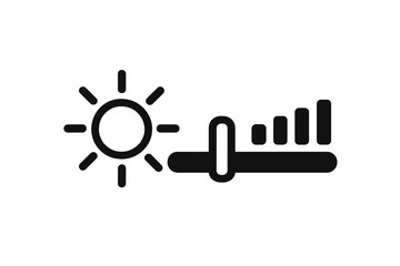 Brightness control icon with sun symbol and slider. Adjust screen light level. User interface element for display settings. Vector illustration for contrast and intensity control.