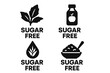 © Lena - Sugar free icon set. Solid glyph collection for healthy food packaging. No sugar added product label. Natural sweeteners, stevia, agave, diet food vector symbols.