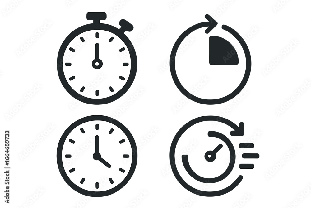 Vector icon set of timers and clocks isolated on a white background ...