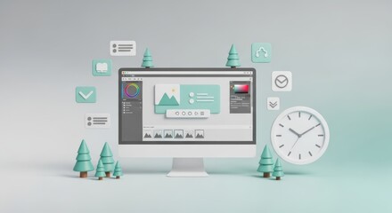 Modern computer screen displaying a website design with festive holiday elements