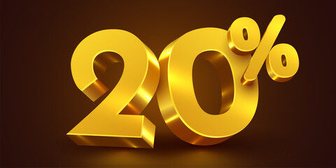 Wall Mural - 20 percent off. 3d golden number 20. sale banner. vector illustration.