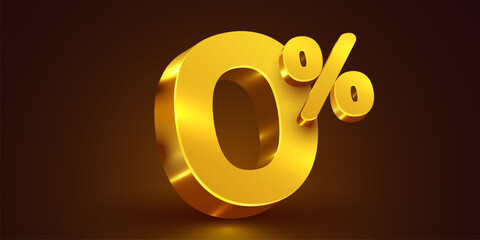 Wall Mural - 0 percent. 3d golden number 0. sale banner. vector illustration.