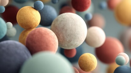 Wall Mural - soft, muted-tone balls suspended in the air, some in focus