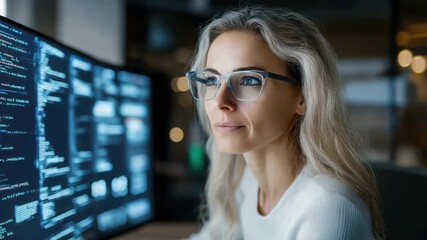 Focused programmer and woman coding on computer in modern office technology environment