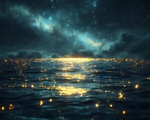 Wall Mural - cosmic reflection on the serene ocean surface