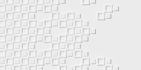 Wall Mural - Large white square or cube frames alternating with cubes or boxes geometry background wallpaper banner, fading out to the right, flat lay top view