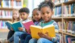 © Cahya - Children reading colorful books in library, symbolizing education, literacy and learning together.