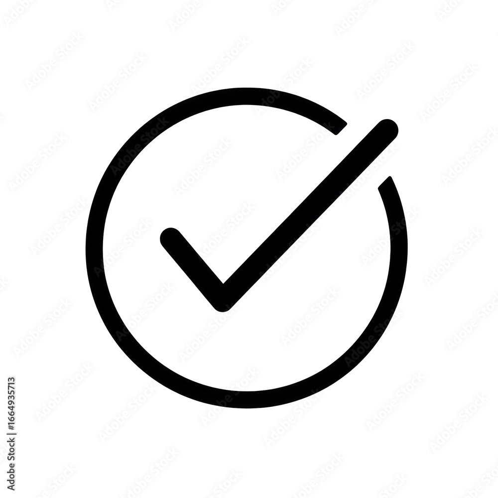 black check mark icon with black outline, isolated on transparent ...