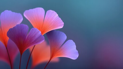 Wall Mural - A close up of three purple flowers with orange petals