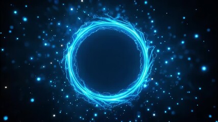 Futuristic glowing blue energy ring on a dark background abstract digital power circle
