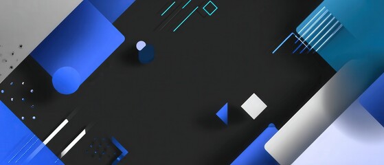 Wall Mural - modern geometric background with blue and white shapes on dark backdrop abstract design with contemp