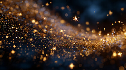 Wall Mural - Sparkling Celestial Abstract: A dazzling display of shimmering golden particles and twinkling star-shaped lights dance gracefully.