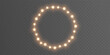 © Liubov - Christmas gold light circle frame. Fairy bulb banner. New Year luxury string garland. Winter party background. Led neon baubles. Festive border. Glow lamp bg. Glitter bright lamp. Vector illustration