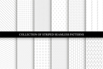 Wall Mural - collection of vector seamless geometric striped patterns. white and gray abstract minimalistic backg