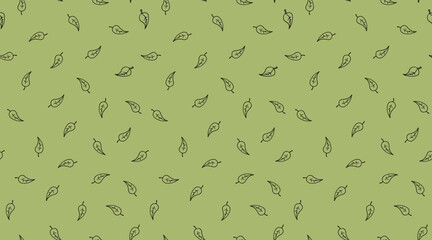 Wall Mural - autumn seamless drawing pattern with falling leaves. green hand drawn cartoon season background. nat