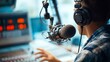 © Felippe Lopes - Radio Host On Air: A broadcaster with headphones speaks into a microphone in a studio Radio broadcasting is an integral part of media