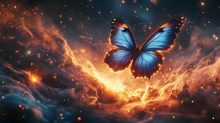 Wall Mural - Cosmic Butterfly Adrift in a Vibrant Nebula