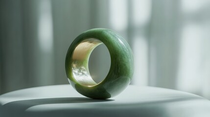 Elegant green jade ring on a soft textured surface with diffused light