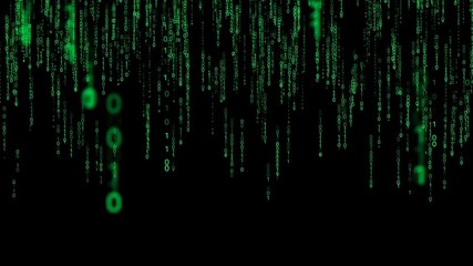 Dynamic digital rain streams data in a futuristic matrix style code stream, high tech background