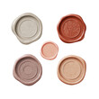 © Sunsilk - Six stylized wax seals in varying shades of muted earth tones.  Each seal has a unique design, some plain, some with decorative patterns, suggesting a collection of antique or handcrafted seals