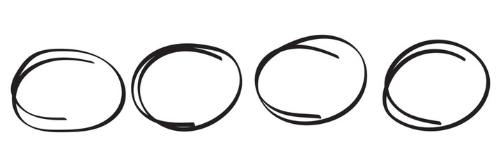 Wall Mural - red circle line hand drawn set. highlight mark hand drawing circle isolated on white background. han
