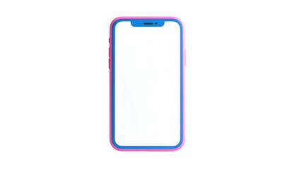 A sleek mobile device with a vibrant pink frame and a bright blue screen border stands out against a stark black background.