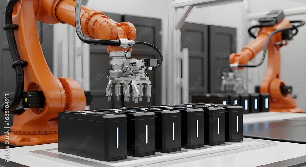Automated Robot Arm Assembly Line Manufacturing Electric Vehicle ...