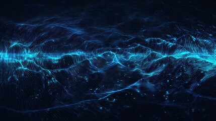 Abstract blue energy wave surging with particle motion, possible tech background