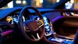 © Matthew - Interior view of a luxury car showcasing modern dashboard features and ambient lighting at night