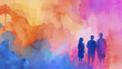© Dararat - Silhouettes of three people against vibrant watercolor background, expressing sense of connection and warmth
