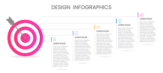 Wall Mural - Colorful 5 options infographic template. Goal objective style infographic design. Can be used for business presentation or any purposes. 