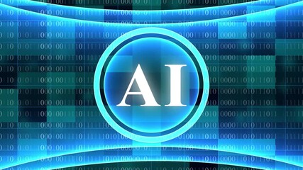 AI concept with blue binary code and glowing circle artificial intelligence technology